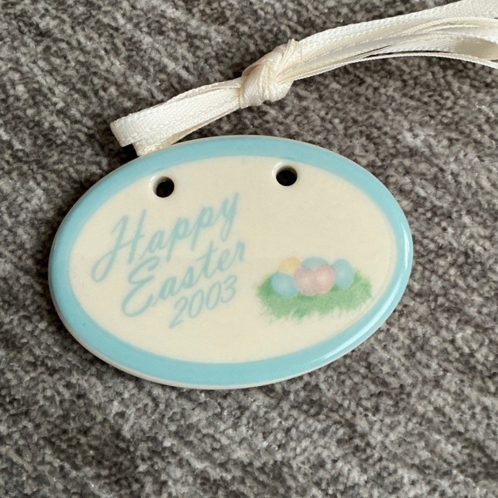 Longaberger 2003 Easter Egg Tie-On Ceramic Basket Accessory Blue Pastel Vintage